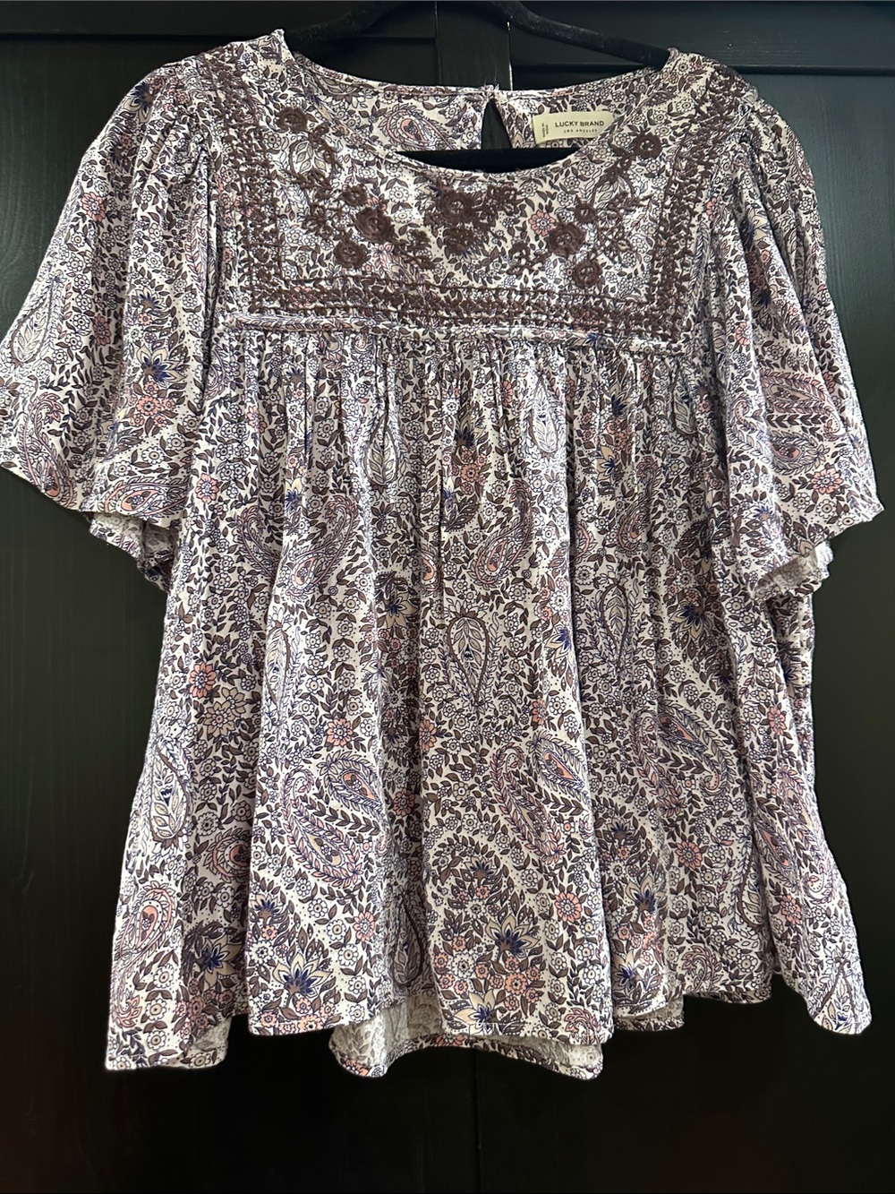 Lucky Brand Paisley Embroidered Yoke Blouse